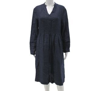 Massimo Alba Women Shift Dress Blue Striped Linen V-Neck Long Sleeve Size XL